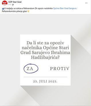 Objava SDP-a Stari Grad - Avaz