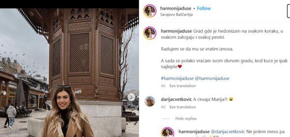 Objava Marije Hadžović na Instagramu - Avaz
