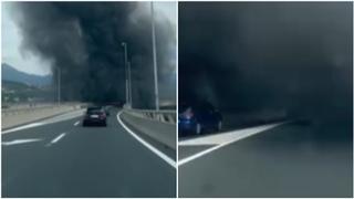 Video / Šta se dešava na Stupu: Iznad kružnog toka kulja crni dim 