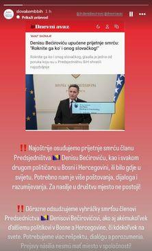 Objava Ambasade Slovačke na Instagramu - Avaz