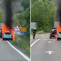 Video / Zapalio se automobil kod Zenice, pogledajte kako se vatrogasci bore s vatrom
