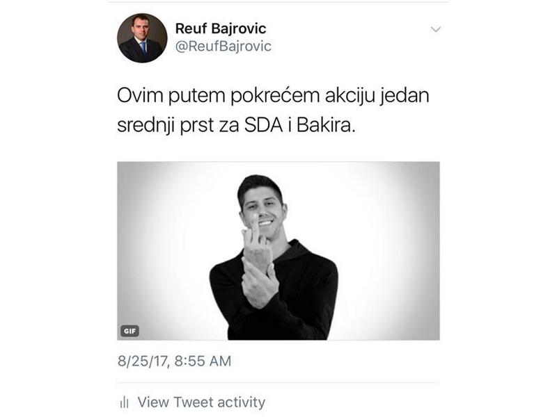 Reuf Bajrović pokrenuo akciju "Srednji prst za Bakira"