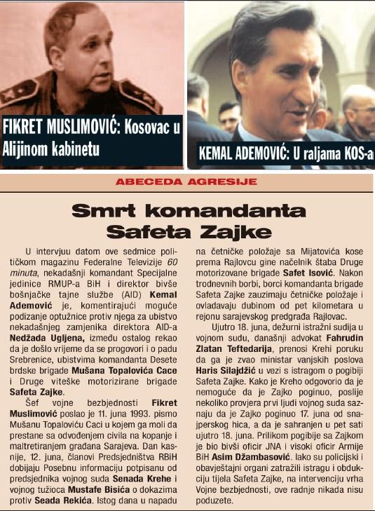 Ademović i Muslimović u tekstu Senada Avdića od 23. juna 2005. godine - Avaz