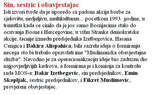 Faksimil teksta iz “Dana” od 11. maja 1998. godine: Najpovjerljiviji kadrovi Bakir Izetbegović, Emin Skopljak i Fikret Muslimović - Avaz
