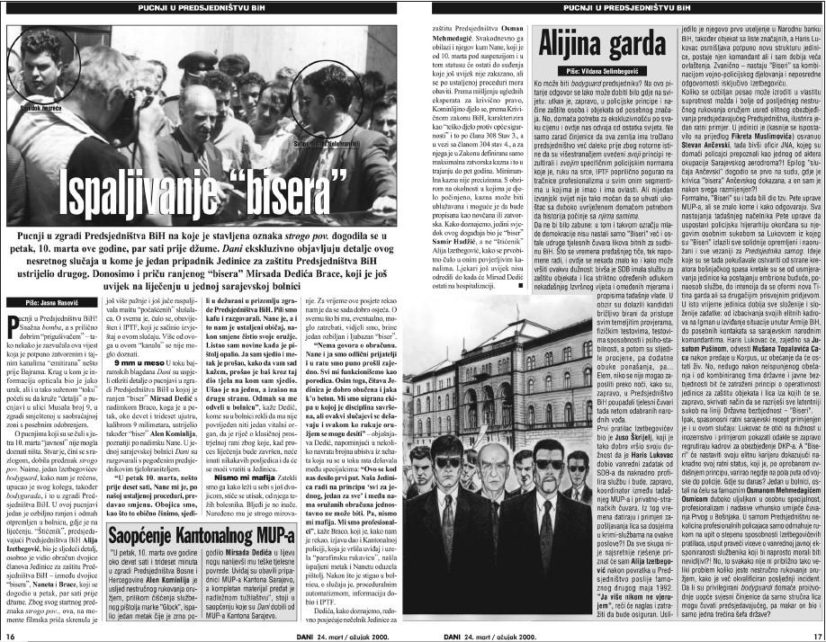 Tekst "Dana" od 24. marta 2000. godine u kojem su otkriveni detalji pucnjave u Predsjedništvu BiH - Avaz
