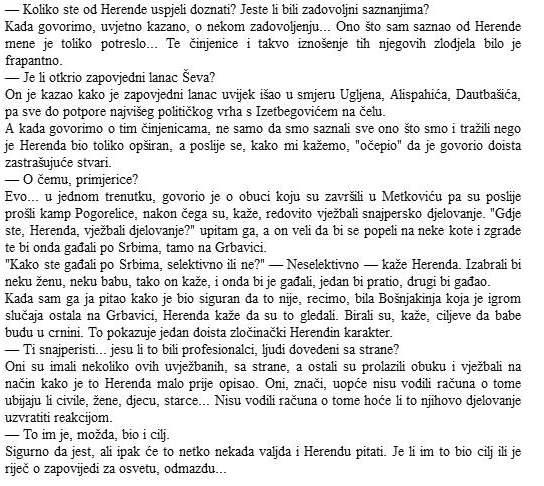 Faksimil Garaplijinih tvrdnji iz septembra 2000. godine za „Slobodnu Dalmaciju” i kako je Herenda kazao da je zapovjedni lanac uvijek išao u smjeru Ugljena, Alispahića, Dautbašića, pa sve do potpore najvišeg političkog vrha s Izetbegovićem na čelu - Avaz