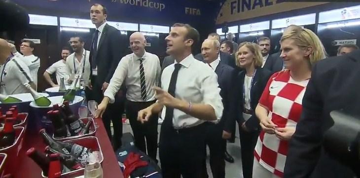 Putin poslije finala posjetio Hrvate, ali kada se u svlačionici Francuza pojavila Kolinda, nastao je opći haos