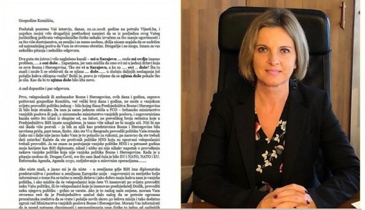 Ambasadorica Marinčić uputila otvoreno pismo Komšiću povodom intervjua za "Vijesti.ba"