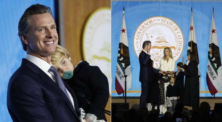 Sin novog guvernera Kalifornije ometao njegovu inauguraciju, po bini šetao s cuclom i dekicom