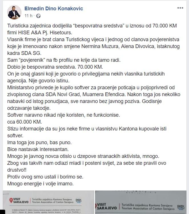 Objava Elmedina Konakovića na Facebook profilu - Avaz