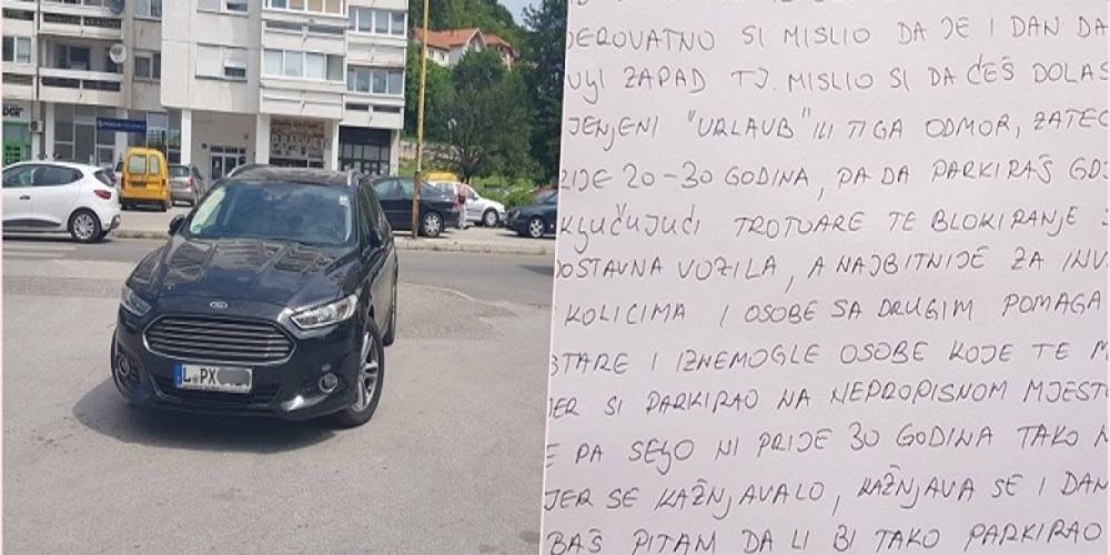 Vozač Forda u Tuzli nepropisno parkirao i dobio pismo ispod brisača: Kad si otišao iz Bosne za obećanu Njemačku...