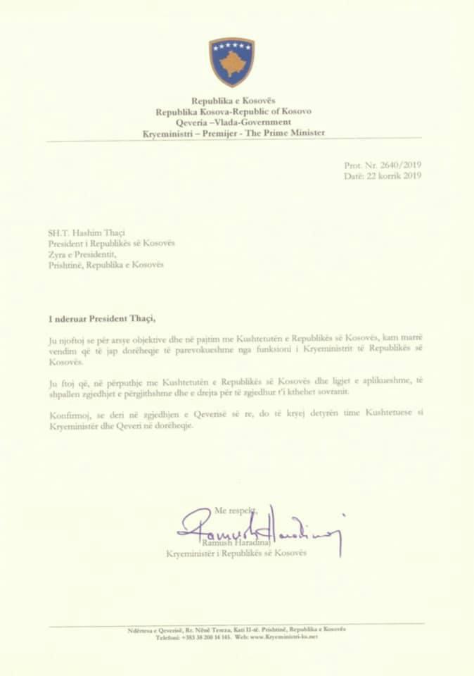 Haradinaj potpisao ostavku - Avaz