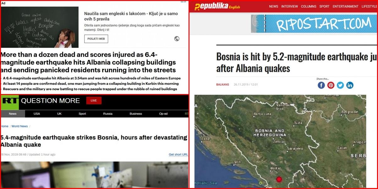 Svjetski mediji o zemljotresima u Albaniji i BiH: Stanovnici su u panici, ima i mrtvih