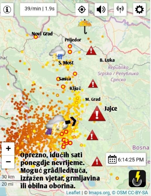 Upozorenje: U ovim dijelovima BiH očekuje se oluja