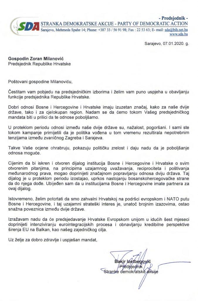 Pismo koje je uputio Izetbegović Plenkoviću - Avaz