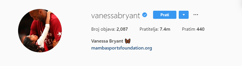 Vanesin profil na Instagramu - Avaz