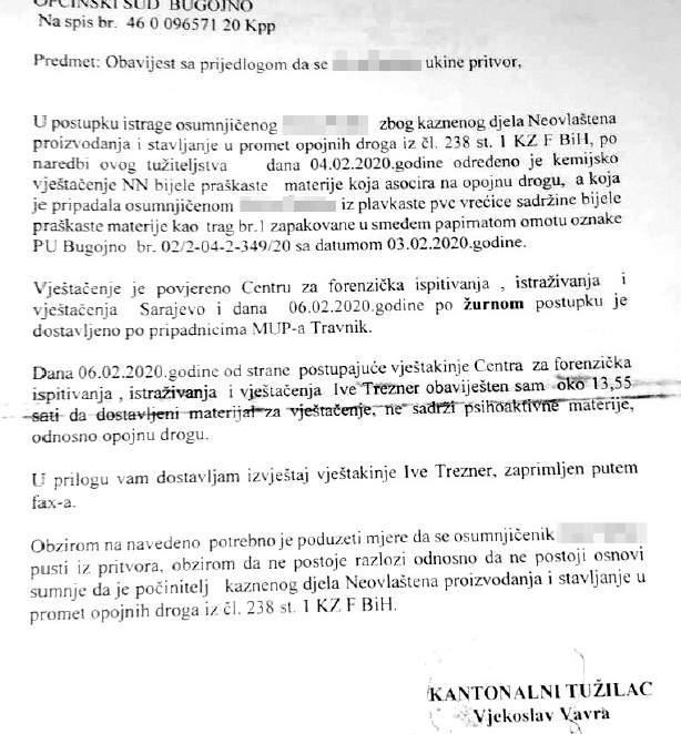 Dokument koji je Tužilaštvo poslalo Sudu - Avaz