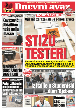 Naslovna strana "Dnevnog avaza" za 28.03.2020. - Avaz
