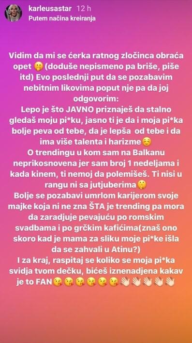 Obračun Karleuše i Anastasije Ražnatović na Instagramu - Avaz