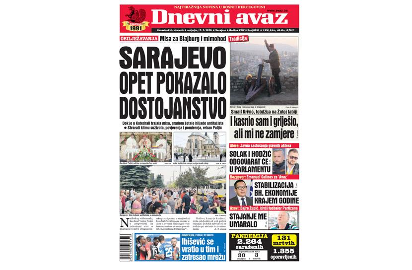 Danas u "Dnevnom avazu" čitajte: Sarajevo opet pokazalo dostojanstvo