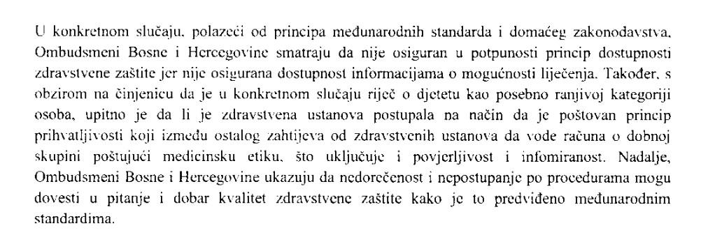 Faksimil dijela mišljenja Ombudsmena BiH - Avaz