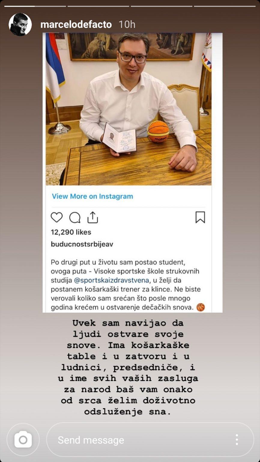 Objava Marčela na Instagram storyju - Avaz