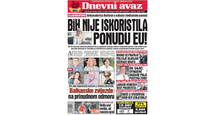 Danas u "Dnevnom avazu" čitajte: BiH nije iskoristila ponudu EU