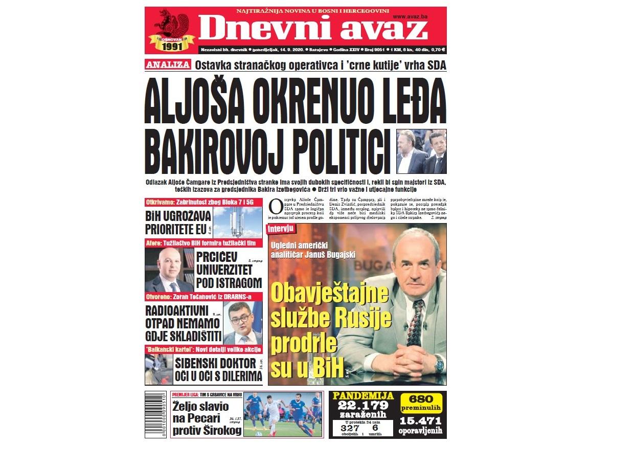 Danas u "Dnevnom avazu" čitajte: Aljoša okrenuo leđa Bakirovoj politici