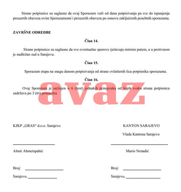 Detalji sporazuma - Avaz