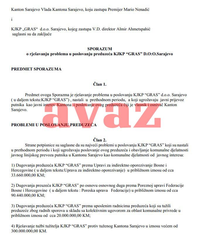 Detalji nacrta sporazuma - Avaz