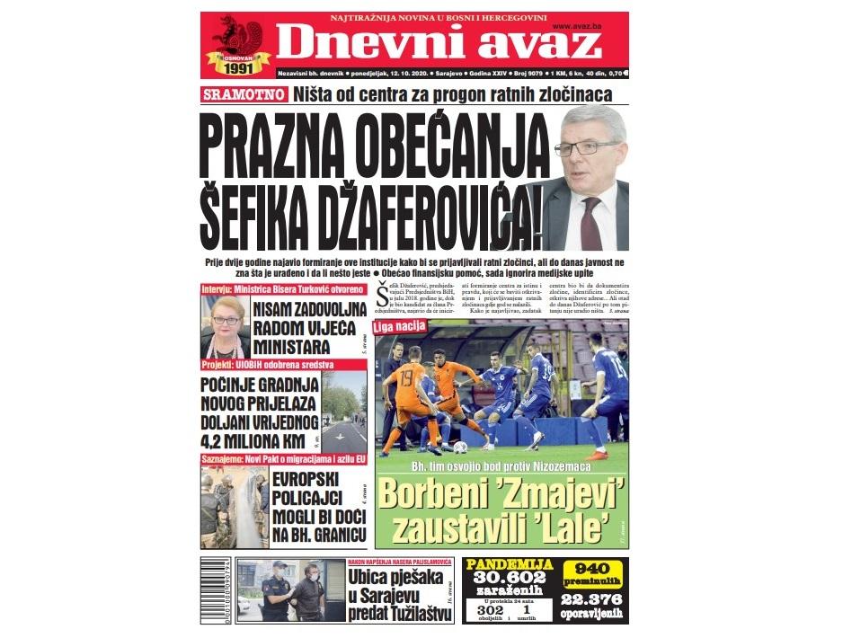 Danas u "Dnevnom avazu" čitajte: Prazna obećanja Šefika Džaferovića!