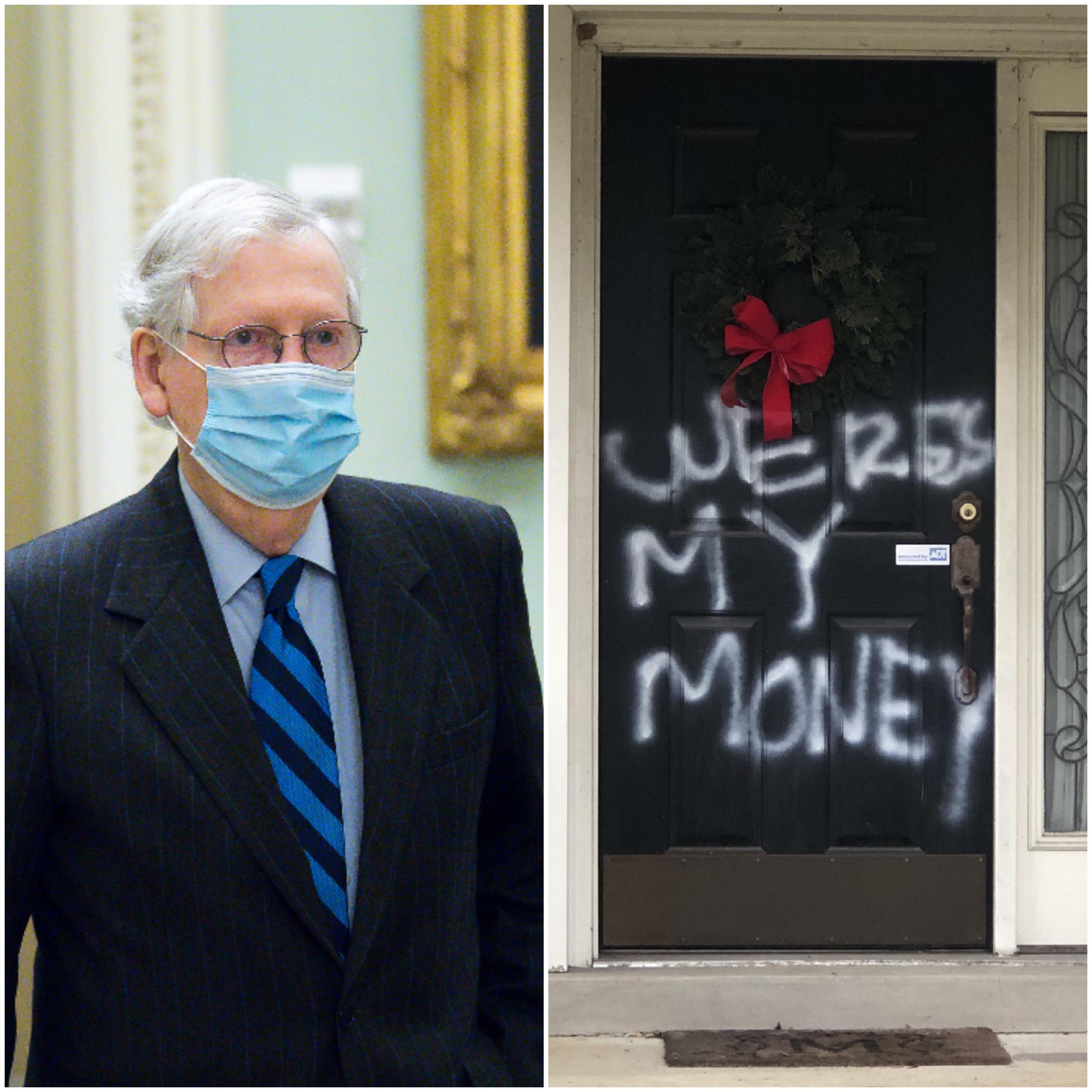 Na zidu kuće republikanca Mekonela u Kentakiju ispisano je "gdje je moj novac" - Avaz