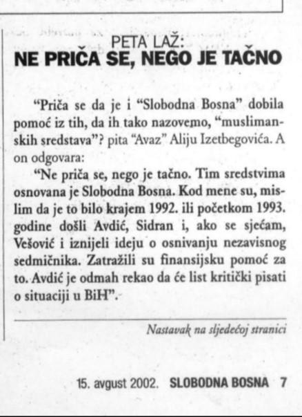 Faksimili Avdićevih tekstova iz Slobodne Bosne i odgovor Alije Izetbegovića, ko je finansirao SB - Avaz