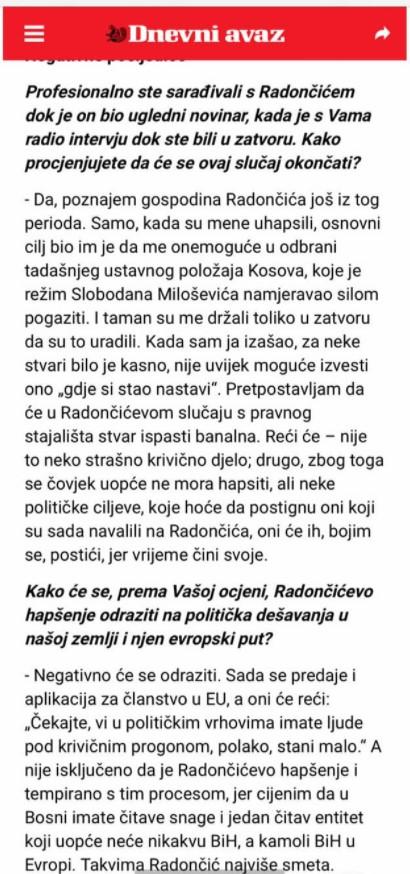 Izjava Azema Vlasija za "Dnevni avaz" 26. januara 2016. godine: Nedopustiva politička optužnica - Avaz