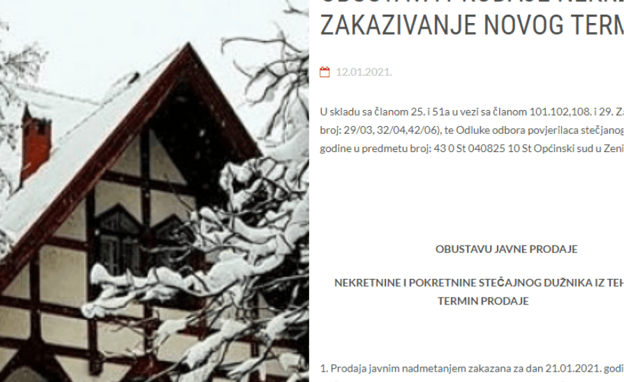 "Krivajina Vila" opet stavljena na prodaju iako je nacionalni spomenik BiH