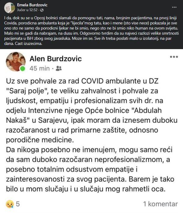 Statusi na Facebooku Emele Burdžović i njenog brata - Avaz