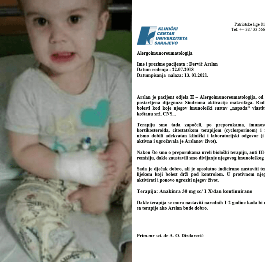 Trogodišnji Arslan Dervić boluje od rijetkog oboljenja markofag - Avaz