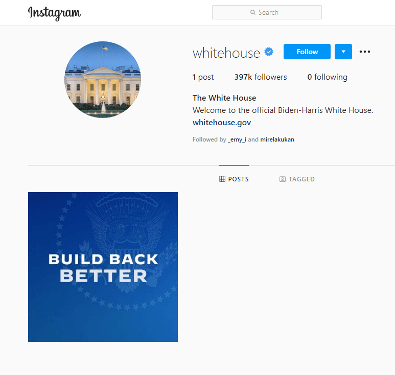 Profil Bijele kuće na Instagramu - Avaz
