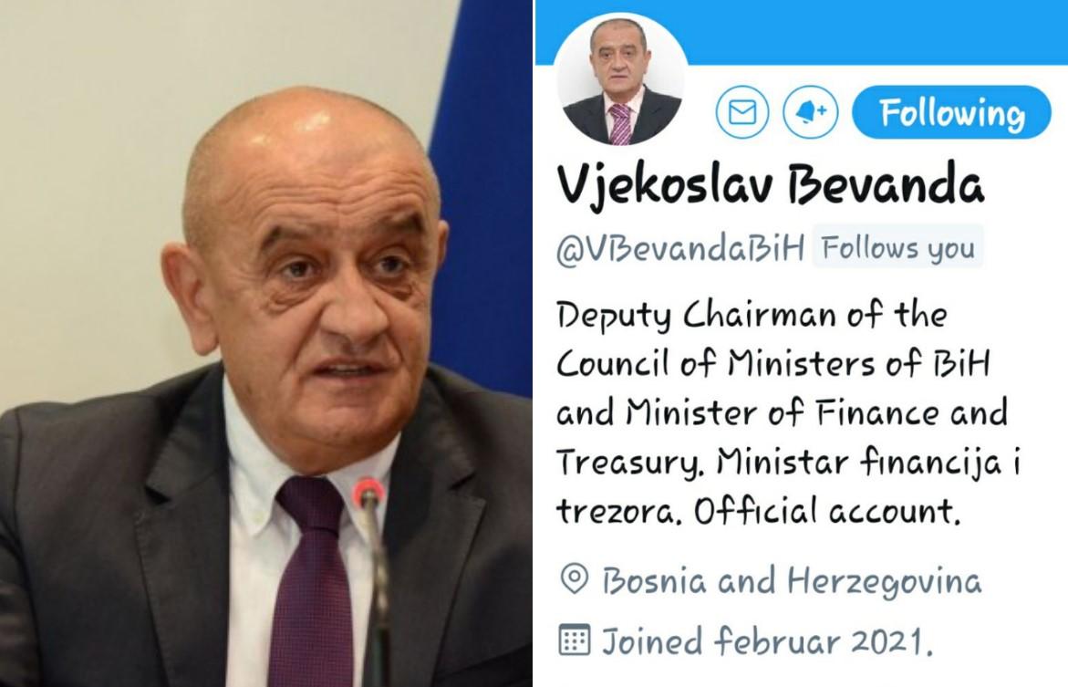 A fake Twitter account of Minister Bevanda reported to law enforcement agencies