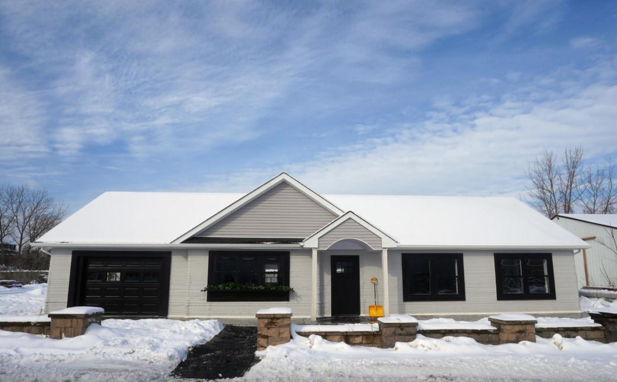 The outside of a proof of concept 3D printed house is pictured in Long Island, New York, U.S., February 11, 2021. - Avaz