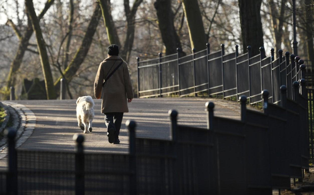 A woman walks with her dog at the Volkspark Friedrichshain, amid the coronavirus disease (COVID-19) pandemic, in Berlin, Germany March 2, 2021. - Avaz