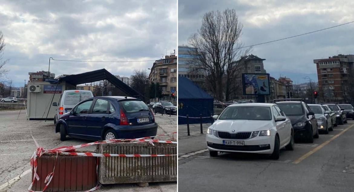 Duga kolona automobila ispred drive-in punkta u Sarajevu
