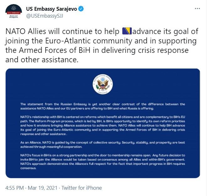 Ambasada SAD u BiH oglasila se na svom Twitter profilu - Avaz