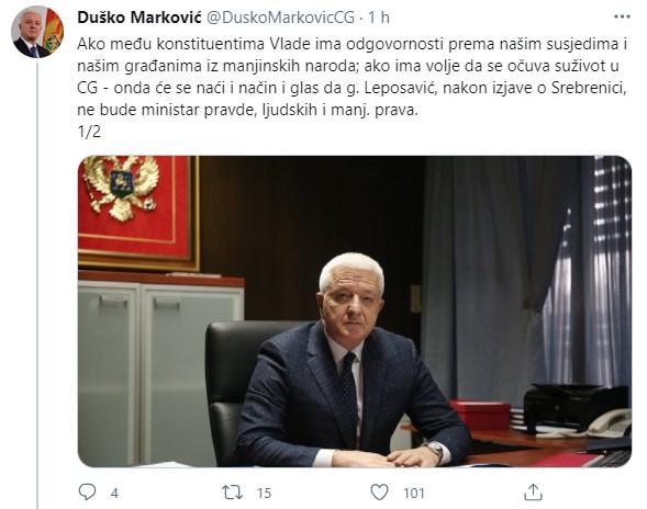Status Duška Markovića na Twitteru - Avaz