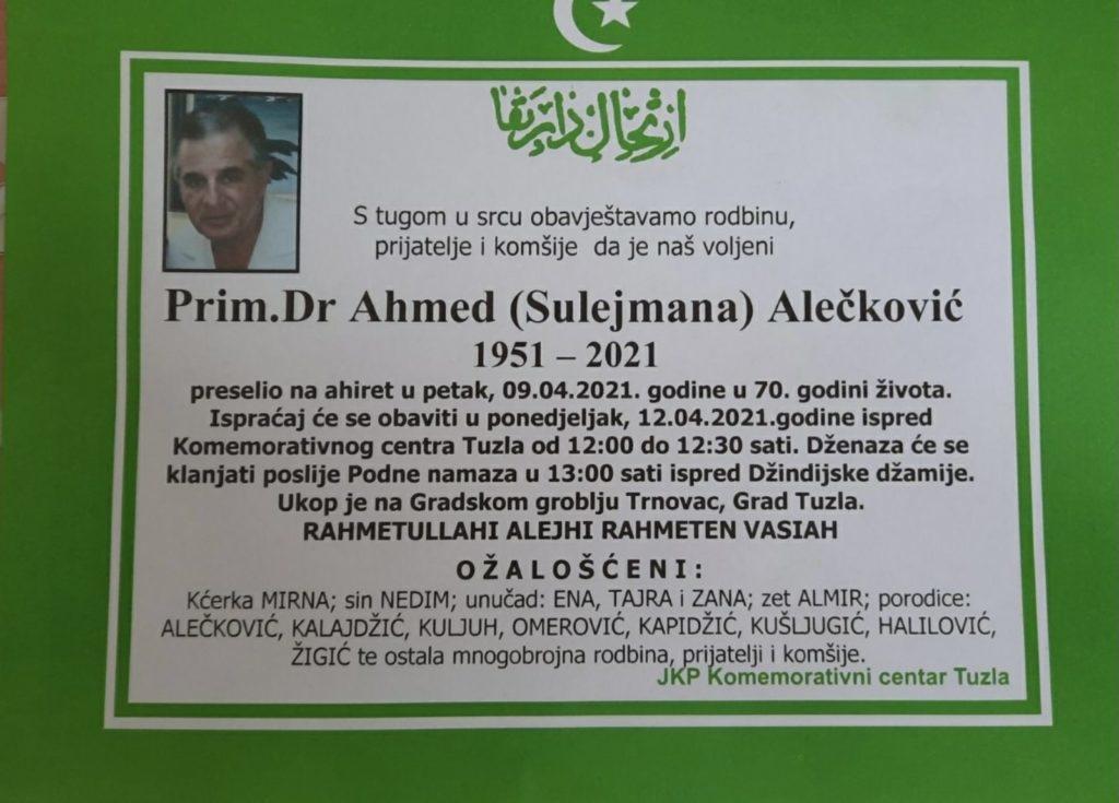 Osmrtnica Ahmeda Alečkovića - Avaz