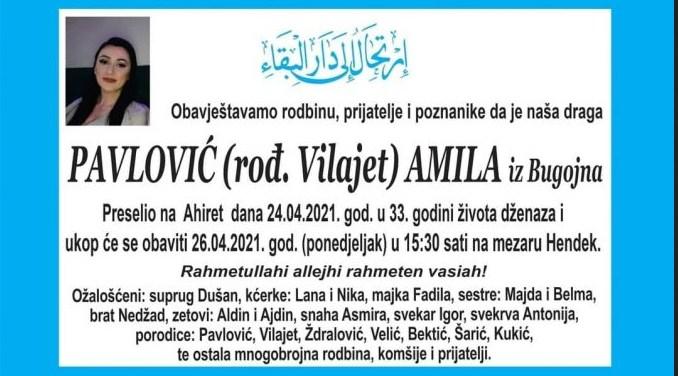 Smrtovnica Amile Pavlović - Avaz