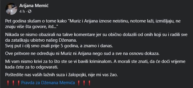 Status Arijane Memić na Facebooku - Avaz