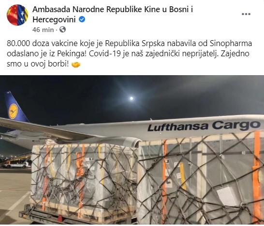 Objava ambasade Narodne Republike Kine u BiH - Avaz