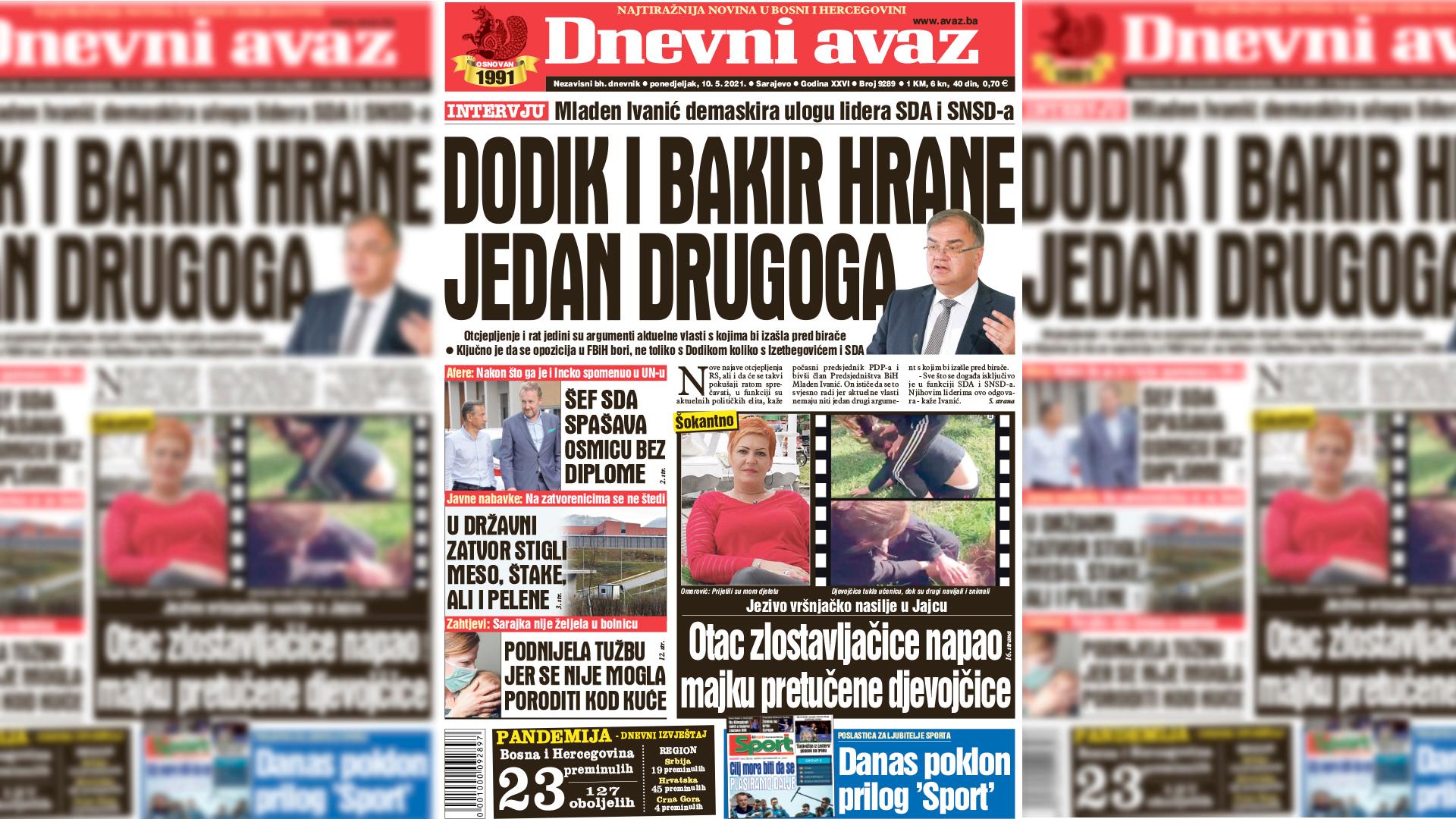 Danas u "Dnevnom avazu" čitajte: Dodik i Bakir hrane jedan drugoga