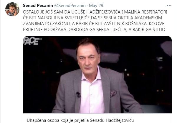 Objava Senada Pećanina na Twitteru - Avaz